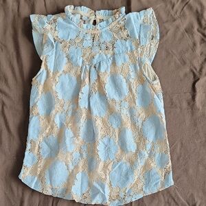 Chic Lace Blouse in Blue and Cream